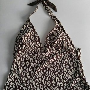 Issac Mizrahi Brown Cream Leopard Tankini